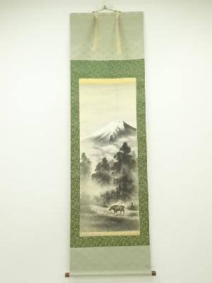 柴田翠山筆　牧童　肉筆絹本掛軸（中島清堂識箱）